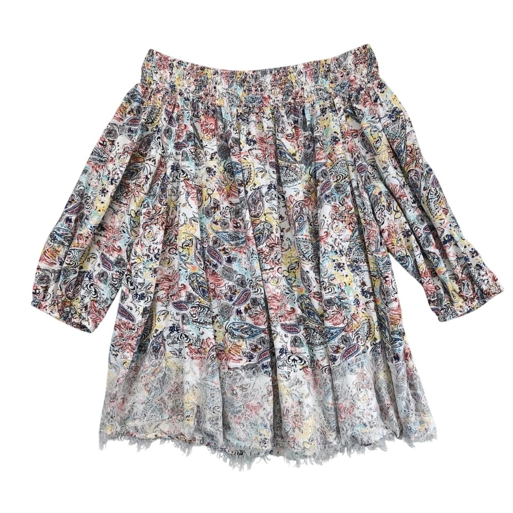 Chelsea & Theodore Paisley Off‎ Shoulder Blouse Women's Plus Size 2X Lace Trim